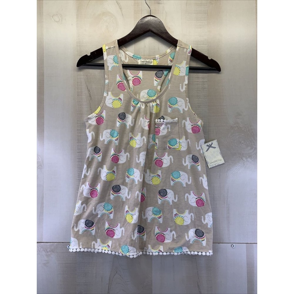 Zoe & Bella Pajama Elephant Print Tank Top Women’s SZ S NWT-5154